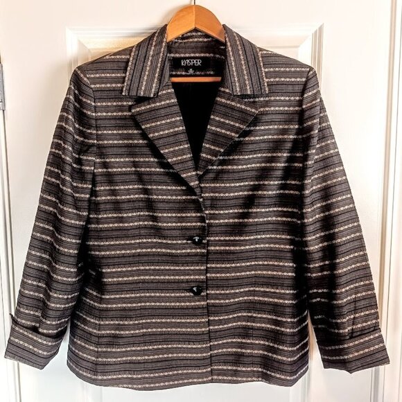 Kasper Black Grey White Horizontal Stripe Blazer - Picture 1 of 6